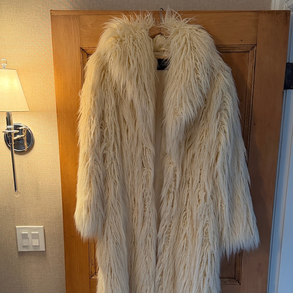 Urban Outfitters Cream Faux Fur YETI Long Coat
